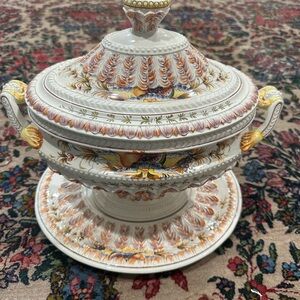 Elegant Multicolor Ceramic Tureen with Lid